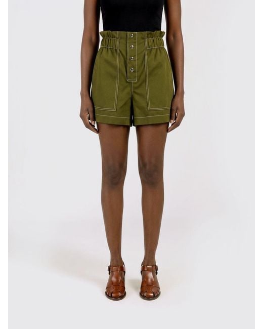 Marni Green High-Waisted Cotton-Blend Shorts With Slant Pockets