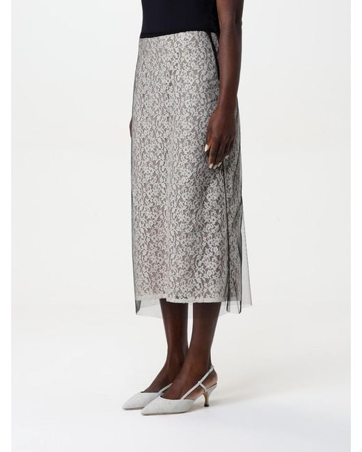 Fendi Gray Lace Midi Skirt Tulle Lining