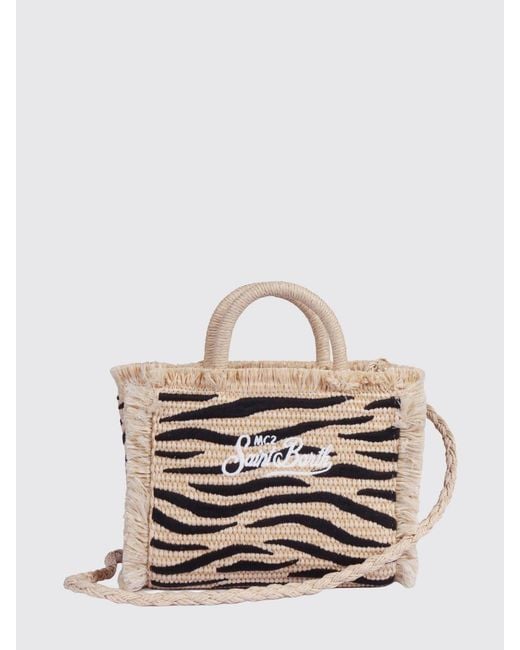 Mc2 Saint Barth White Vanity Basttasche Mit Animalier-Jacquardmuster
