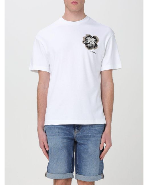 T-shirt con fiore di Calvin Klein in White da Uomo