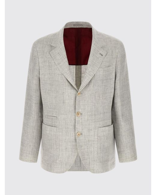 Brunello Cucinelli Gray Linen Single-Breasted Blazer for men