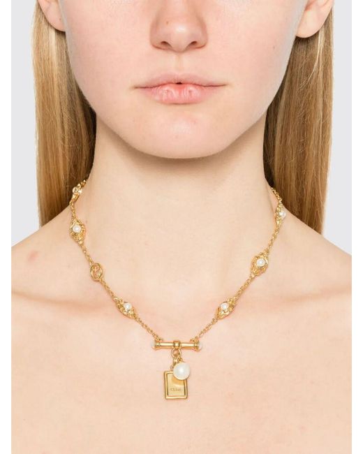 Chloé White Chlo&Eacute Classy Brass Necklace With Synthetic Pearls