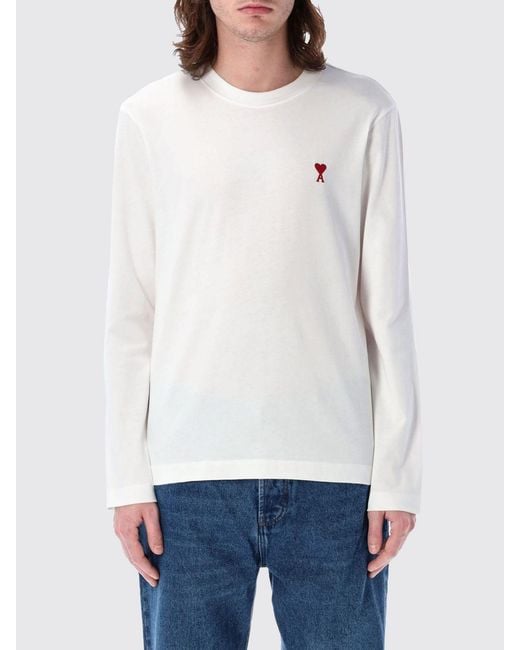 AMI White Cotton T-Shirt With Mini Logo for men