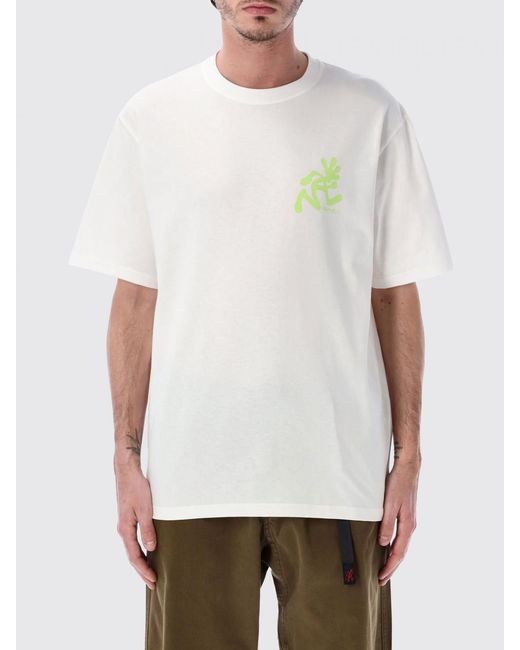 Gramicci White Cotton T-Shirt With Logo Print And Dropped Shoulder Design for men