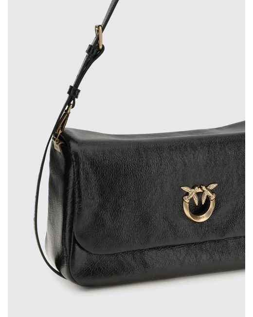 Pinko Black Love Bag Click Soft Horizontal Leather Crossbody Bag With Love Birds Logo
