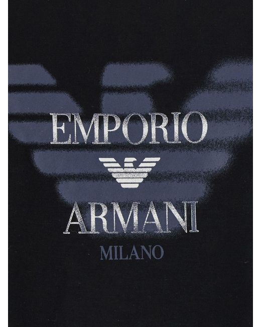 Emporio Armani Black Lyocell And Cotton Blend T-Shirt With Eagle Logo for men