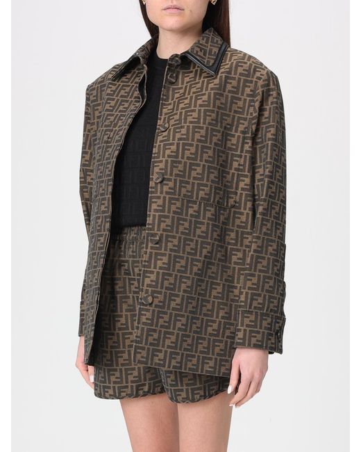 Fendi Gray Ff Jacquard Cotton And Leather Overshirt