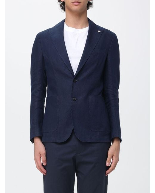 Manuel Ritz Blue Single Breasted Linen Blazer for men