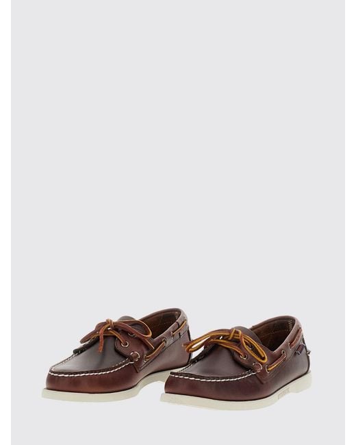 Sebago Brown Portland Waxed Leather Boat Loafers for men