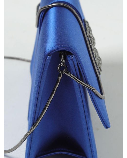 Clutch Capri in raso con tracolla di Manolo Blahnik in Blue