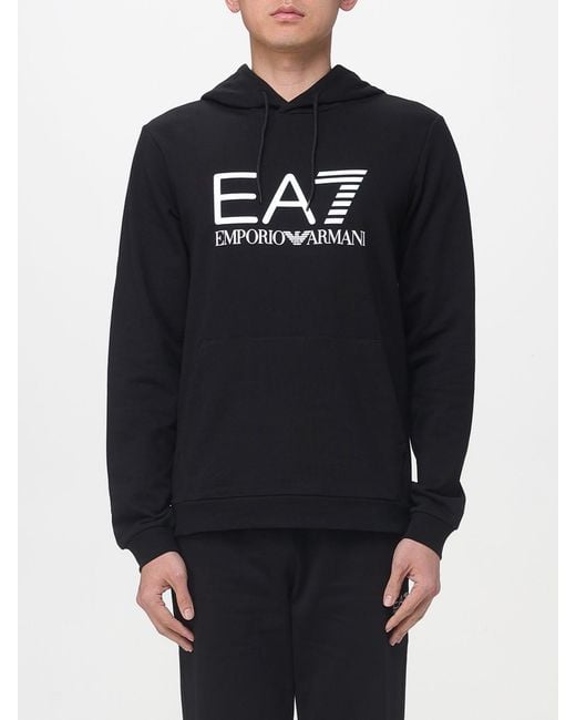 EA7 Blue Cotton Hoodie With Logo for men