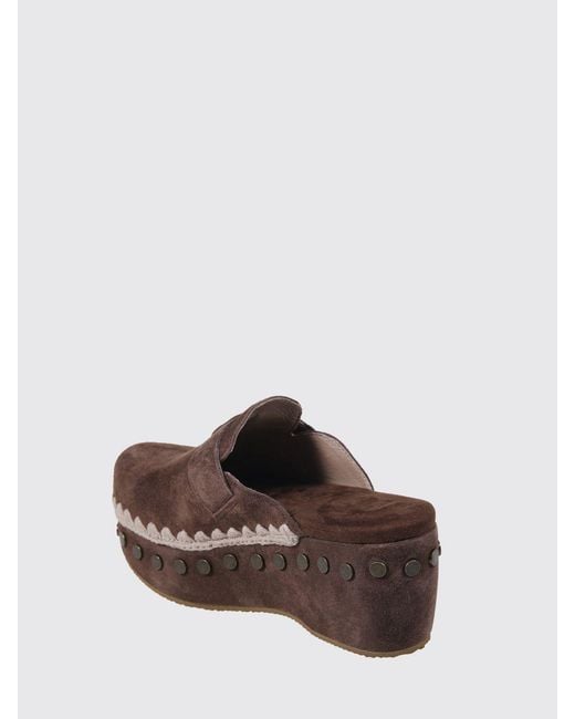 Mou Brown Plain Suede Clogs With Studs