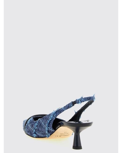Jimmy Choo Blue Amita Tartan Fabric Slingback Pumps With Low Heel And Almond Toe