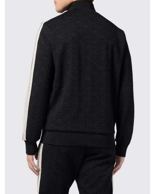 Philipp Plein Black Cotton Blend Zip Hoodie With Logo for men