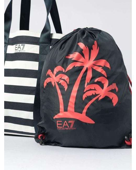 EA7 Blue Striped Cotton Canvas Bag