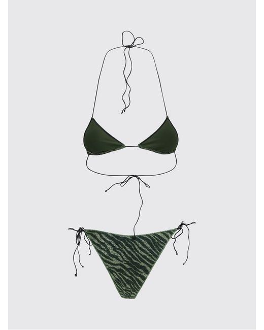 Oseree Green Zebra-Print Triangle Bikini