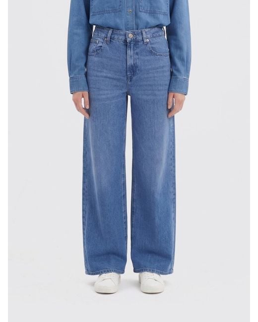 7 For All Mankind Blue Wide Leg Denim Trousers