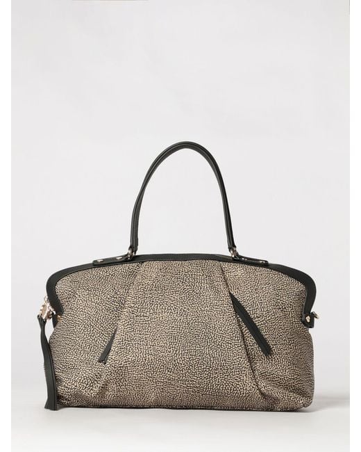 Borbonese Multicolor Frame Polka Dot Recycled Nylon Boston Bag With Leather Details
