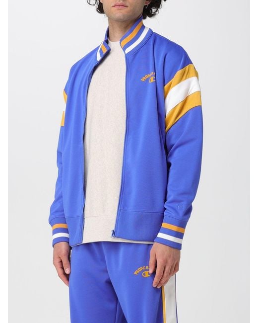 Champion Blue Time Capsule Two-Tone Striped Acetate Track Jacket With High Neck for men