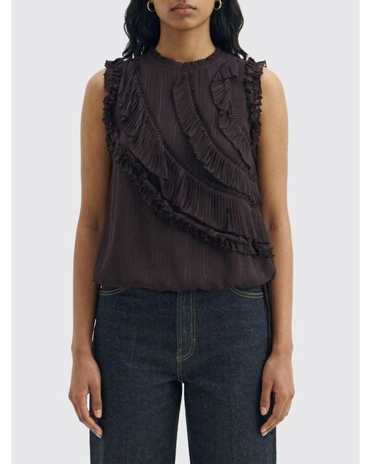 Pinko Black Viscose Top With Ruffles