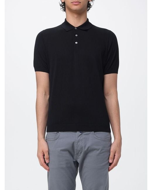 Drumohr Black Cotton Knit Polo Shirt for men