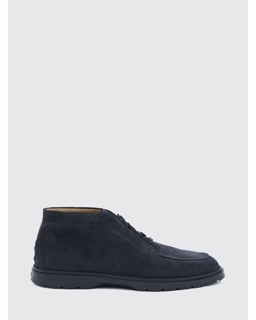 Tod's Blue Suede Calfskin Chukka Boots With Round Toe And Rubber Sole for men