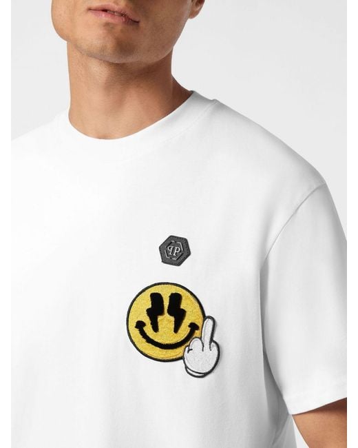 Philipp Plein White Cotton Jersey T-Shirt With Hexagon Logo Patch for men