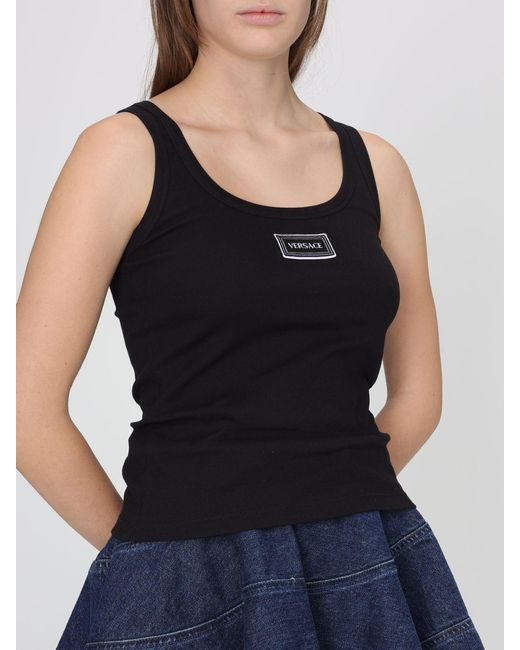 Camiseta De Tirantes Básica De Algodón Elástico Versace de color Blue