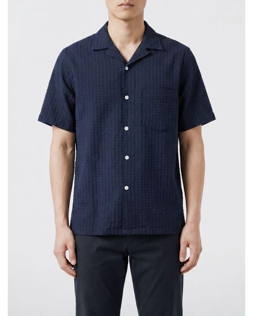 Portuguese Flannel Blue Striped Cotton Shirt for men