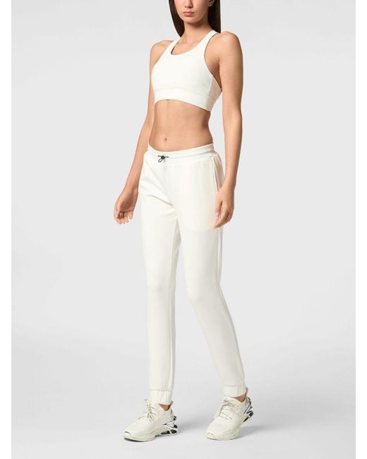 Philipp Plein White Jersey Jogger Trousers With Drawstring And Contrasting Logo
