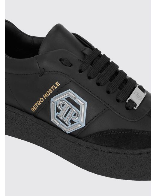 Philipp Plein Black Retro Hustle Monogram Leather Low-Top Trainers With Platform Sole for men
