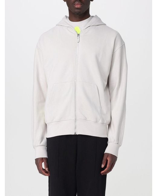 DISCLAIMER White Zip-Up Cotton Hoodie With Printed Logo for men