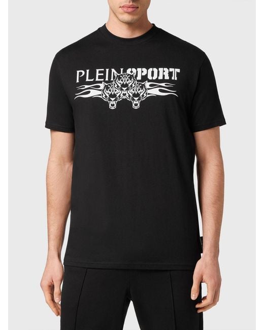 Philipp Plein Black Slim Fit Cotton T-Shirt With Contrast Hexagon Logo for men