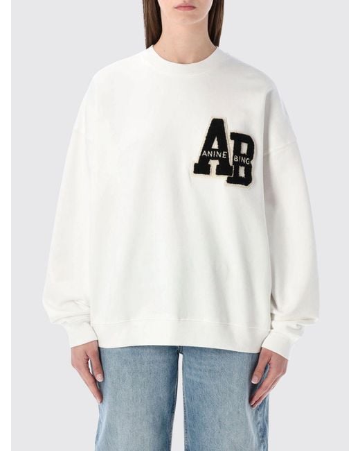 Anine Bing White Cotton Crewneck Sweatshirt With Logo