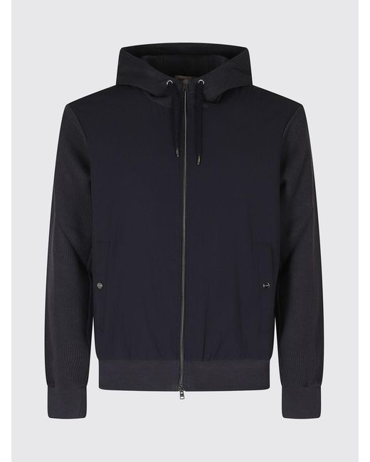 Herno Blue Hooded Cotton-Blend Zip-Up Cardigan With Drawstring for men