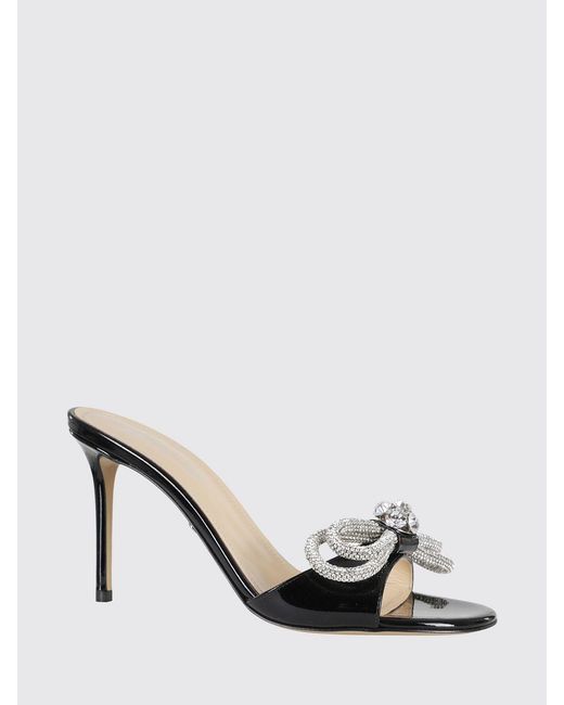 Mach & Mach Natural Patent Leather Mules With Jewel Bow Machmach