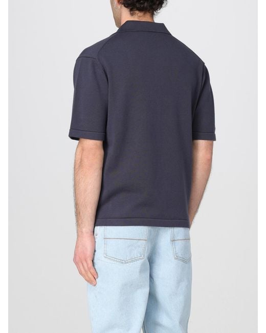 Maison Kitsuné Blue Knitted Polo Shirt Casual Top for men