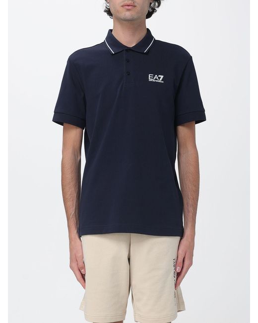 Polo De Algodón Con Logo EA7 de hombre de color Blue