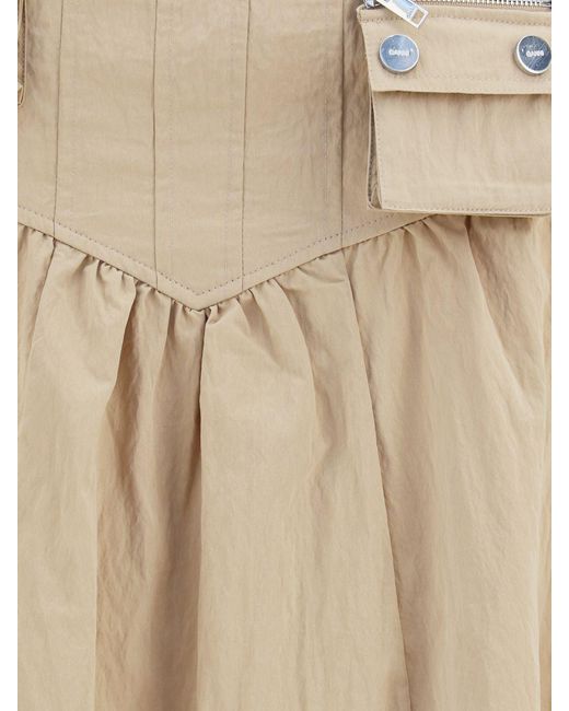 Ganni Natural Asymmetric Cotton-Blend Midi Skirt With Patch Pockets