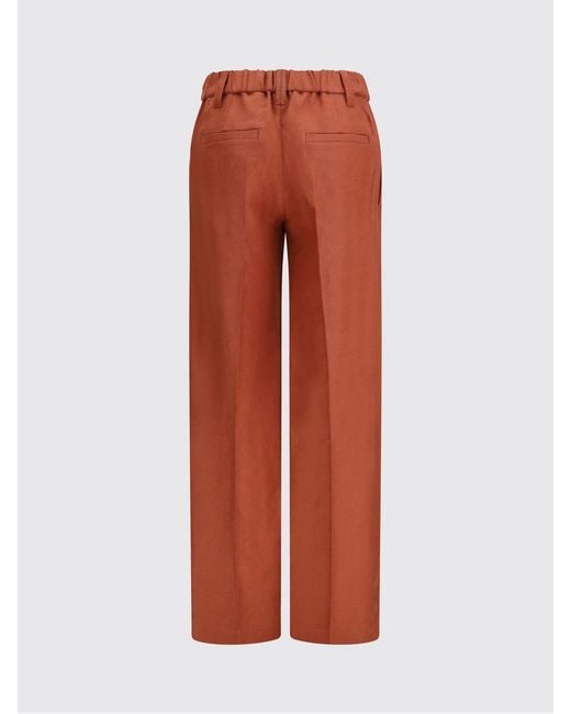 Brunello Cucinelli Orange Straight Linen Trousers With Nickel-Free Monili