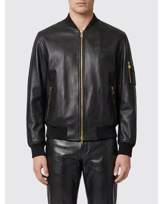 Cazadora Bomber De Piel Versace de hombre de color Black