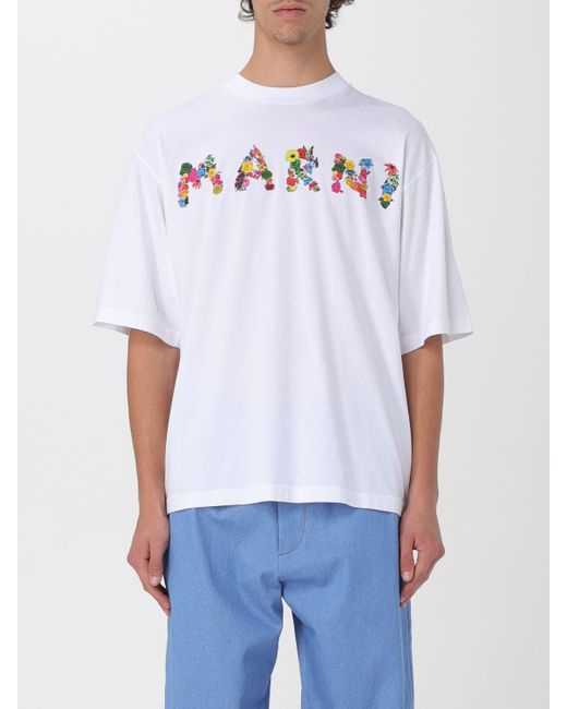 T-shirt in cotone con logo di Marni in White da Uomo