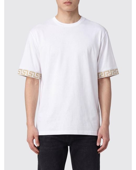 Versace White Nylon-Blend T-Shirt With Greca Pattern And Crew Neck for men