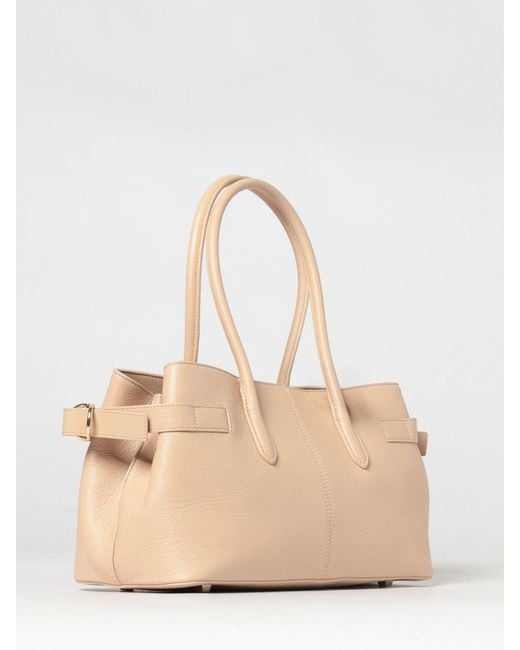 Patrizia Pepe Natural Calfskin Leather Shoulder Bag With Fly Logo And Double Handle