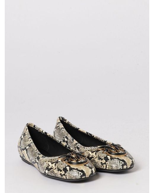 Pinko White Love Birds Python Print Leather Ballerinas