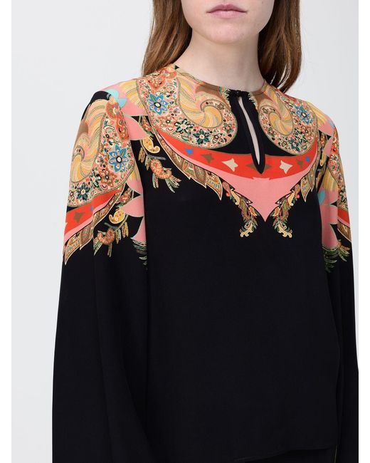 Etro Black Paisley Print Silk Blouse