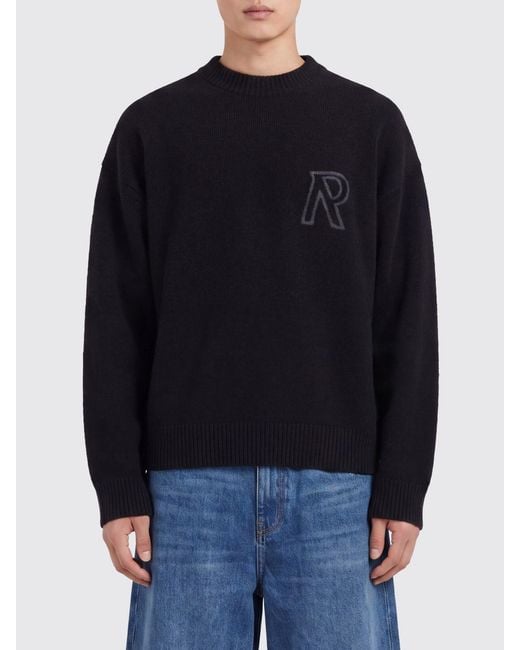 Represent Blue Crewneck Alpaca Wool-Blend Jumper With Jacquard Logo And Dropped Shoulders for men