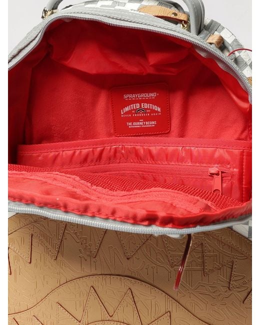 Sprayground Natural Checkerboard Backpack With Shark Crew Logo And Laptop Pocket for men