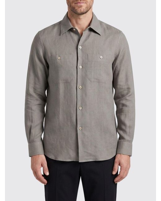 Brunello Cucinelli Gray Linen Casual Shirt for men