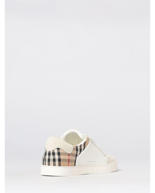 Burberry White Leather And Check Canvas Sneakers for men